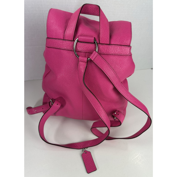 Coach Billie Pebbled Leather Backpack Purse Hot Pink Bag Turnlock Pockets - Picture 6 of 16